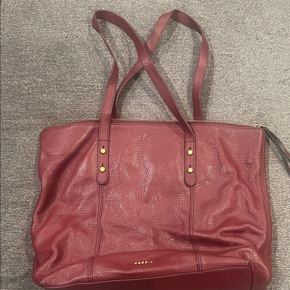 Fossil Rich Red Leather Tote Bag